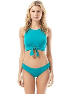 San Remo Shades High Neck Tie Front Crop Top w/ Removable Soft Cup