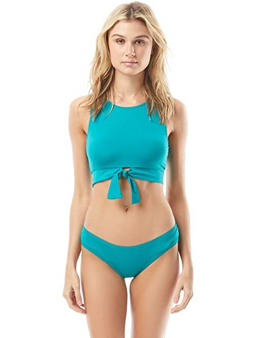 Vince Camuto San Remo Shades High Neck Tie Front Crop Top w/ Removable Soft Cup