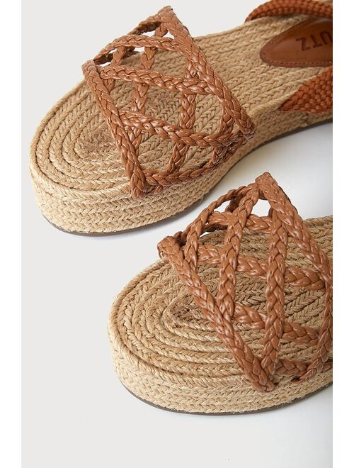 Schutz Byana Wood Brown Lace-Up Espadrille Flatform Sandals