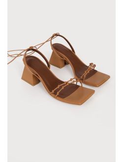 Alohas Juniper Camel Leather Square-Toe Lace-Up High Heel Sandals