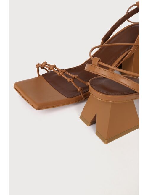 Alohas Juniper Camel Leather Square-Toe Lace-Up High Heel Sandals