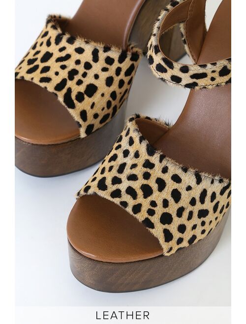 Lulus Lolita Leopard Calf Hair Wooden Platform Heels