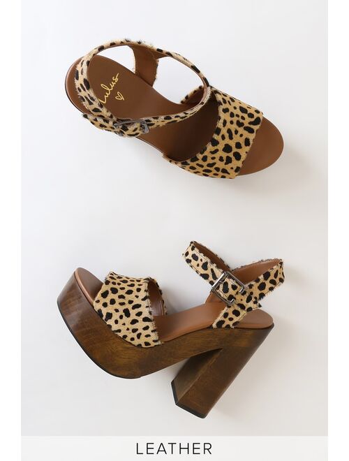 Lulus Lolita Leopard Calf Hair Wooden Platform Heels