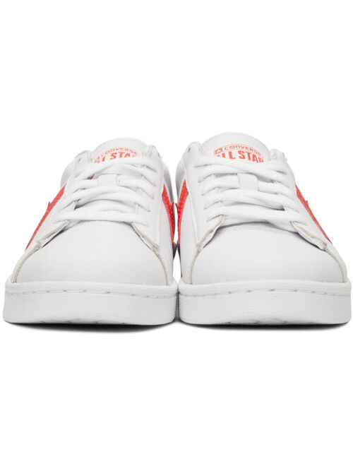Converse White & Orange Leather Pro OX Sneakers