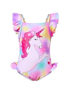 MHJY Girls Swimsuits One Piece Unicorn Swimwear Bathing Suit Adjustable Straps Beachwear