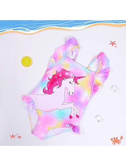 MHJY Girls Swimsuits One Piece Unicorn Swimwear Bathing Suit Adjustable Straps Beachwear
