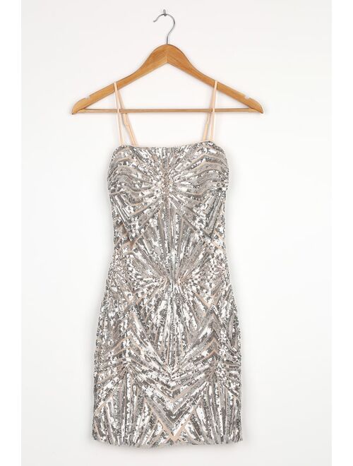 Lulus Lost In Your Eyes Silver Sequin Bodycon Mini Dress