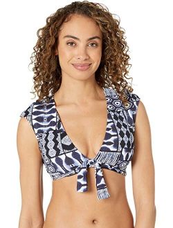 Bleu Rod Beattie Island Time Tie Front Cap Sleeve Top with Removable Cups
