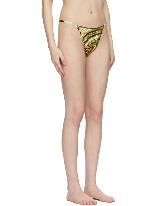 Versace Underwear White & Yellow Barocco Thong