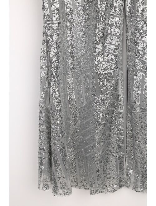 Lulus You and Me Silver Sequin Off-the-Shoulder Mermaid Maxi Dress