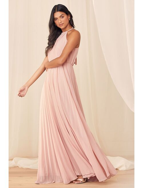 Lulus True Adoration Blush Sleeveless Pleated Maxi Dress