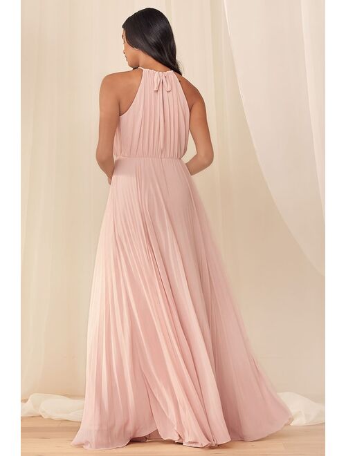 Lulus True Adoration Blush Sleeveless Pleated Maxi Dress