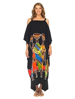 SHU-SHI Womens Kaftan Maxi Dress Cold Shoulder Casual Long Beach Cover Up Plus Size Caftan