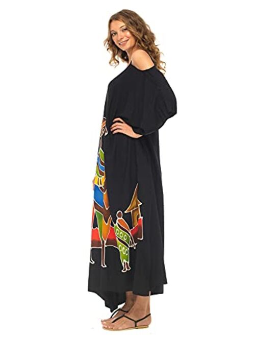 SHU-SHI Womens Kaftan Maxi Dress Cold Shoulder Casual Long Beach Cover Up Plus Size Caftan