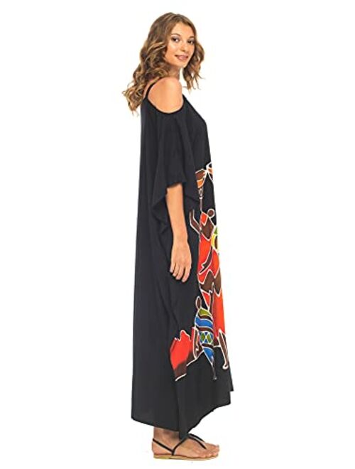 SHU-SHI Womens Kaftan Maxi Dress Cold Shoulder Casual Long Beach Cover Up Plus Size Caftan