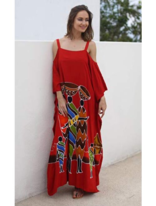 SHU-SHI Womens Kaftan Maxi Dress Cold Shoulder Casual Long Beach Cover Up Plus Size Caftan