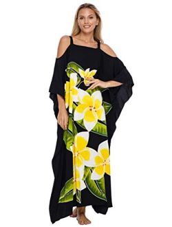 SHU-SHI Womens Kaftan Dress Maxi Beach Cover Up Cold Shoulder Plus Size Caftan Floral Coverup