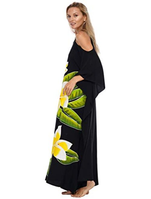 SHU-SHI Womens Kaftan Dress Maxi Beach Cover Up Cold Shoulder Plus Size Caftan Floral Coverup