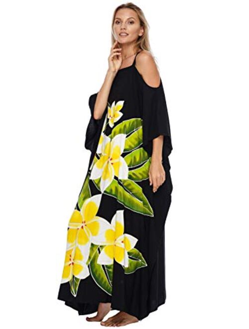 SHU-SHI Womens Kaftan Dress Maxi Beach Cover Up Cold Shoulder Plus Size Caftan Floral Coverup