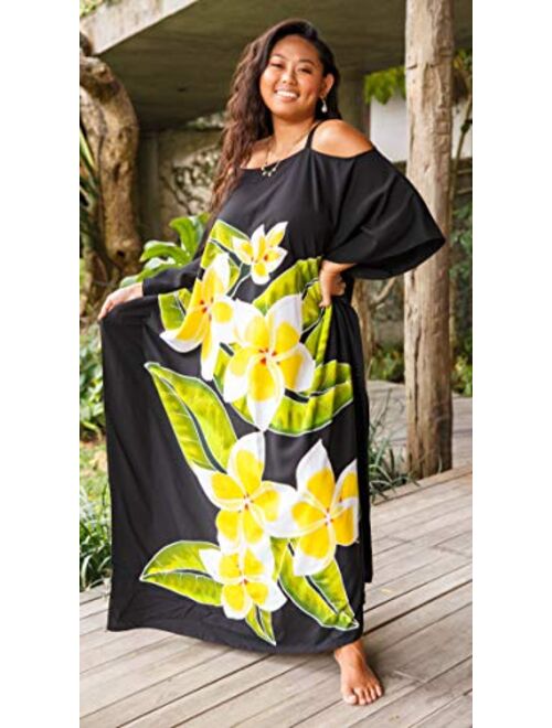 SHU-SHI Womens Kaftan Dress Maxi Beach Cover Up Cold Shoulder Plus Size Caftan Floral Coverup