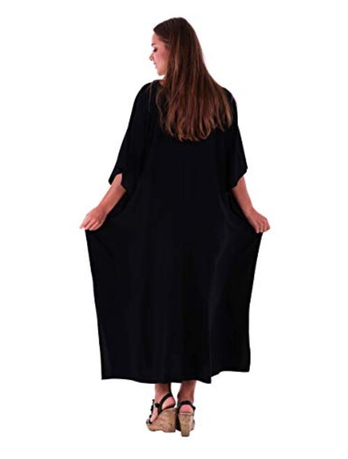 SHU-SHI Womens Long Kaftan Dress Beach Maxi Cover Up Casual Plus Size Dresses Coverup