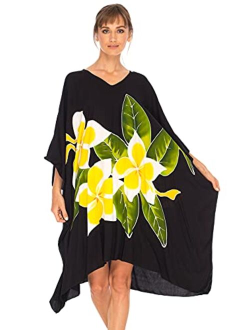 SHU-SHI Womens Short Beach Swimsuit Cover Up Poncho Dress Plus Size Kaftan