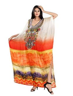 Silk kaftan Over Sized Long with Sunset Colours and Digital Print Dressy Kaftan Silk Beach Cover up Kaftan 335