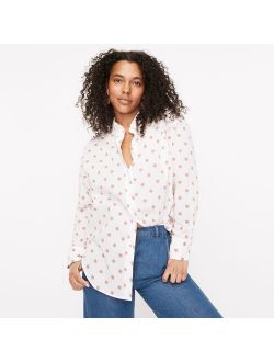 Relaxed-fit lightweight cotton poplin shirt in white rose dot