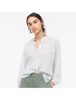 Cotton-voile button-front top in double stripe