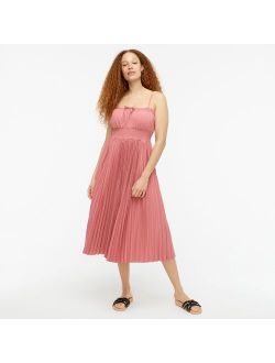 Smocked-waist pleated dress