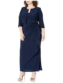 Women's Plus-Size Lace Bolero Jacket Dress with Side Ruched Skirt