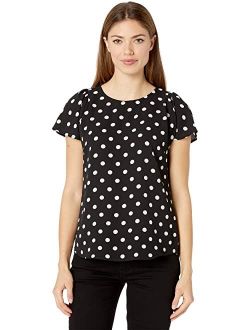 CeCe Flutter Sleeve Disco Dot Blouse