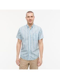 Short-sleeve slub cotton shirt in stripe