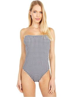 Straight Bandeau One-Piece Swimsuit in Matte Gingham