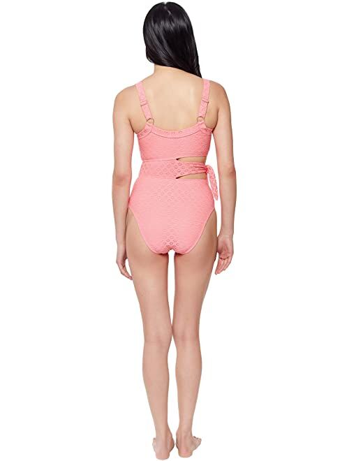 Jessica Simpson Sweet Tooth Solids Asymmetric Tied One-Piece