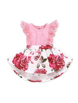 PROBABY Toddler Baby Girl Dress Infant Floral Ruffle Sleeve Romper Dress Newbron Baby Girl Clothes Outfit