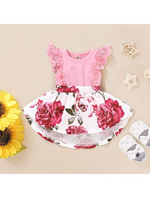 PROBABY Toddler Baby Girl Dress Infant Floral Ruffle Sleeve Romper Dress Newbron Baby Girl Clothes Outfit
