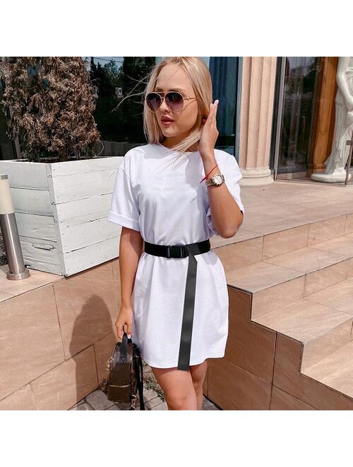 ASECEEDS 2020 Summer oversized t shirt dress women white dress mini beach vintage casual tshirt dress including belt