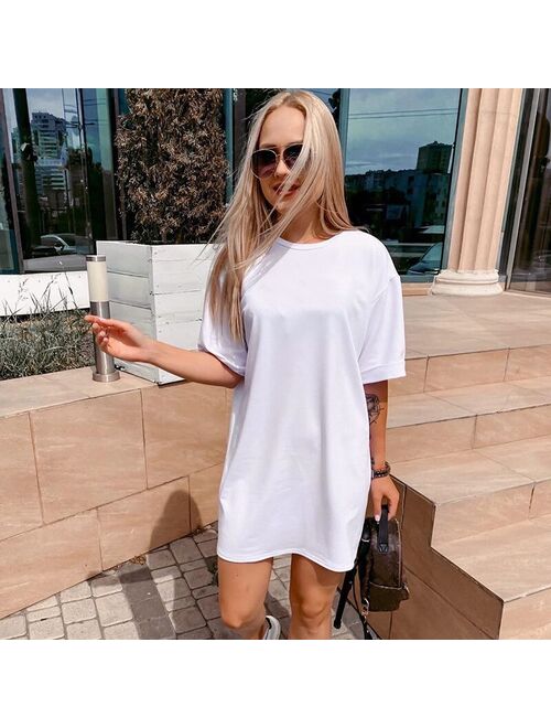 ASECEEDS 2020 Summer oversized t shirt dress women white dress mini beach vintage casual tshirt dress including belt