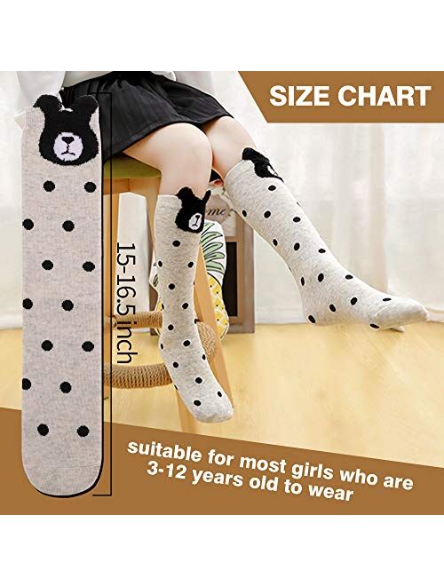 SDBING 3-12 Years Old Girls Knee High Socks Kids Cute Funny Animal Pattern Long Boot Socks 6 Pairs