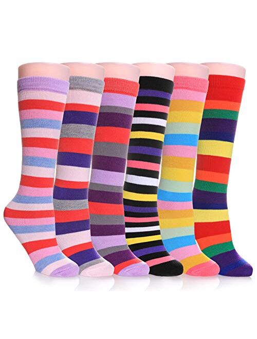 SDBING 3-12 Years Old Girls Knee High Socks Kids Cute Funny Animal Pattern Long Boot Socks 6 Pairs 