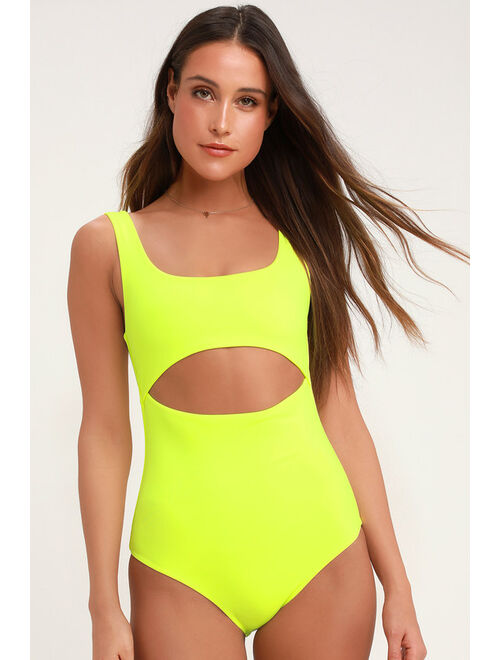 Lulus Lightning Bolt Neon Yellow One-Piece Swimsuit