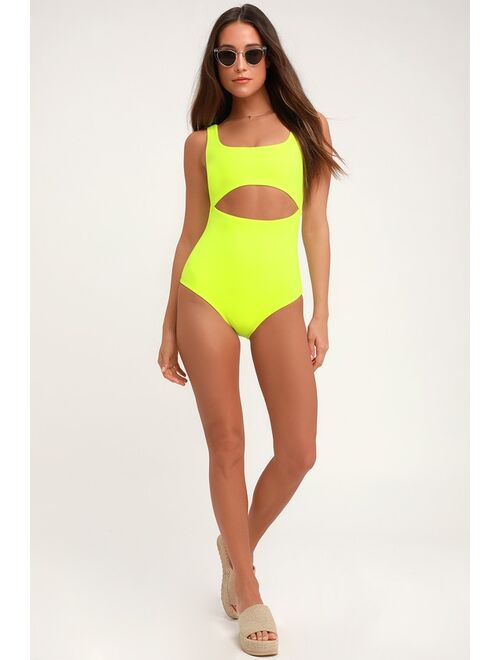 Lulus Lightning Bolt Neon Yellow One-Piece Swimsuit