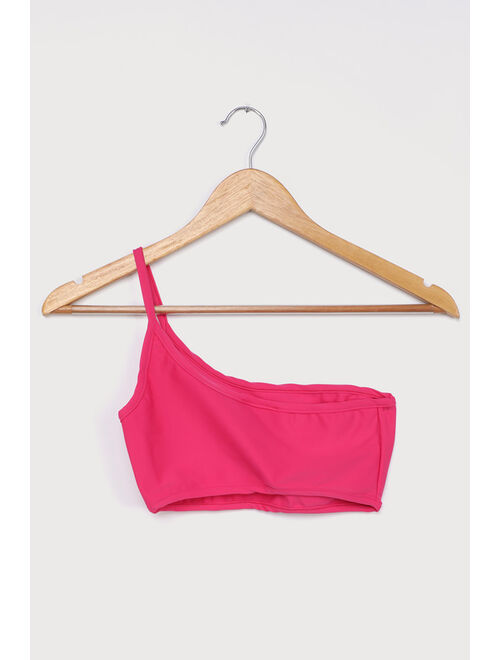 Lulus Light It Up Hot Pink One Shoulder Bikini Top