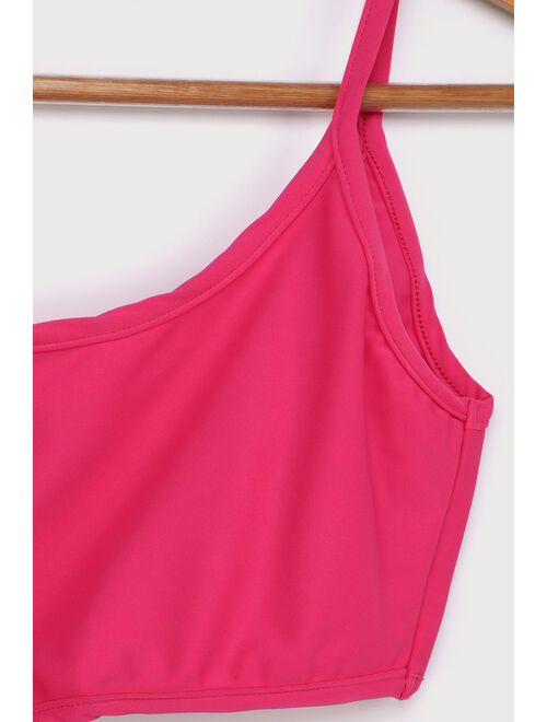 Lulus Light It Up Hot Pink One Shoulder Bikini Top