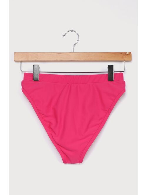 Lulus Always Shining Hot Pink High-Waisted Bikini Bottom