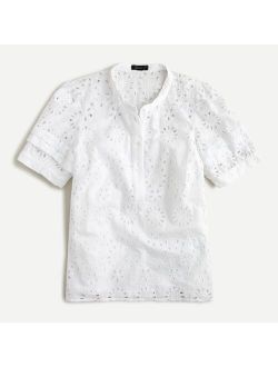 Puff-sleeve popover top in eyelet