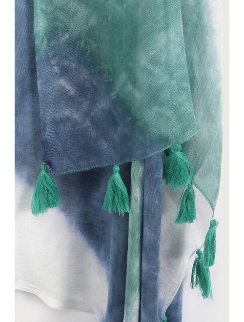 Lulus Feel the Groove Green Multi Tie-Dye Print Swim Cover-Up Scarf