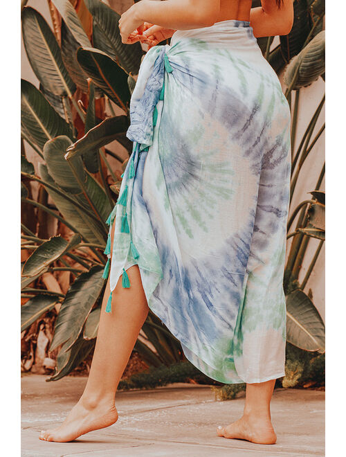Lulus Feel the Groove Green Multi Tie-Dye Print Swim Cover-Up Scarf