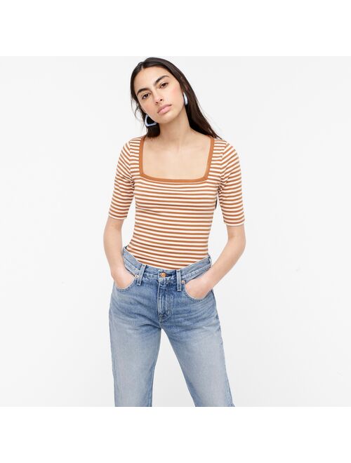 J.Crew Perfect-fit elbow-sleeve squareneck T-shirt in stripe